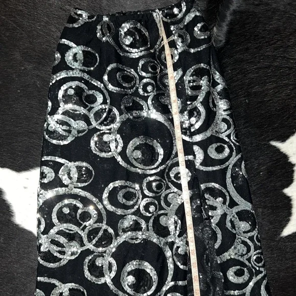 Vintage Y2K Tony Bowls Evening Wear Sheer Black Silver Sequin Skirt High Slit - Picture 7 of 11